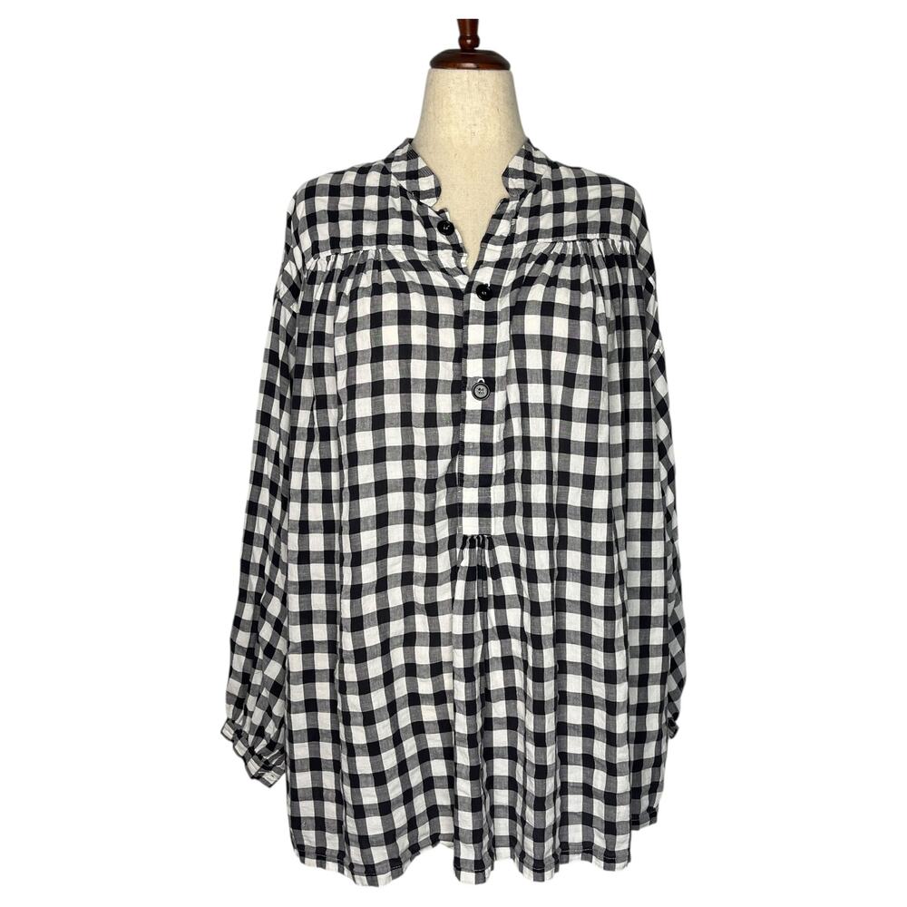 Aspesi Women's Tunic Size 44 L/XL Black White Check Print Long Sleeve Oversized
